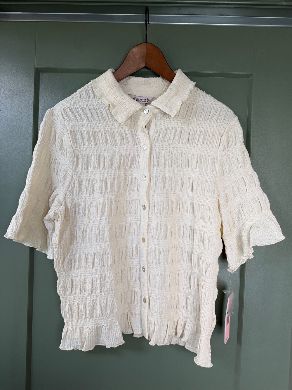 Nanette Lepore Ecru Crinkle Knit Top NWT
